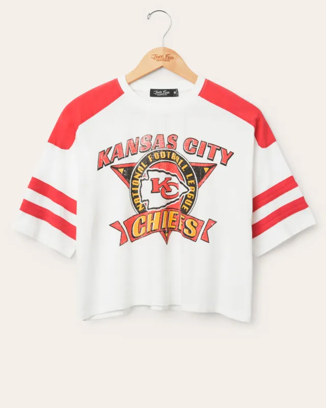 Women's Kansas City Chiefs Striped Crop Tee sold by Junk Food Clothing