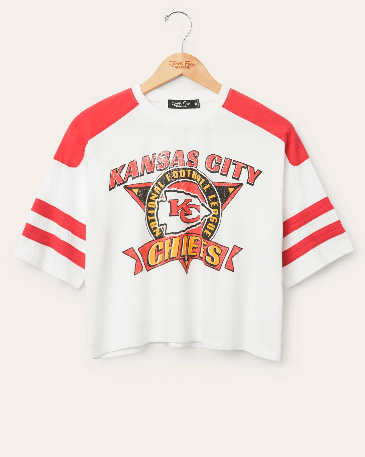 Women's Kansas City Chiefs Striped Crop Tee sold by Junk Food Clothing