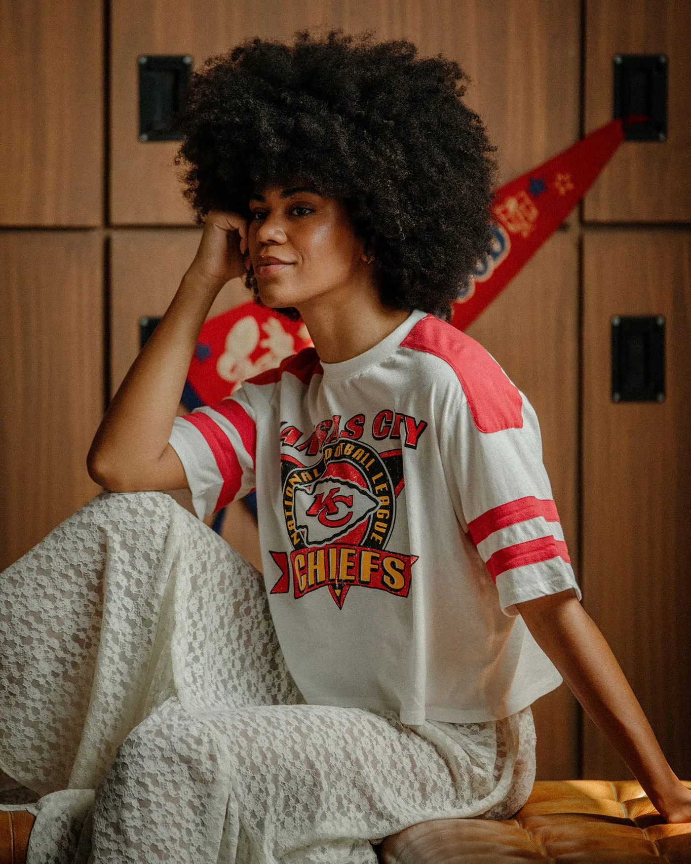Women's Kansas City Chiefs Striped Crop Tee sold by Junk Food Clothing product image thumbnail 2
