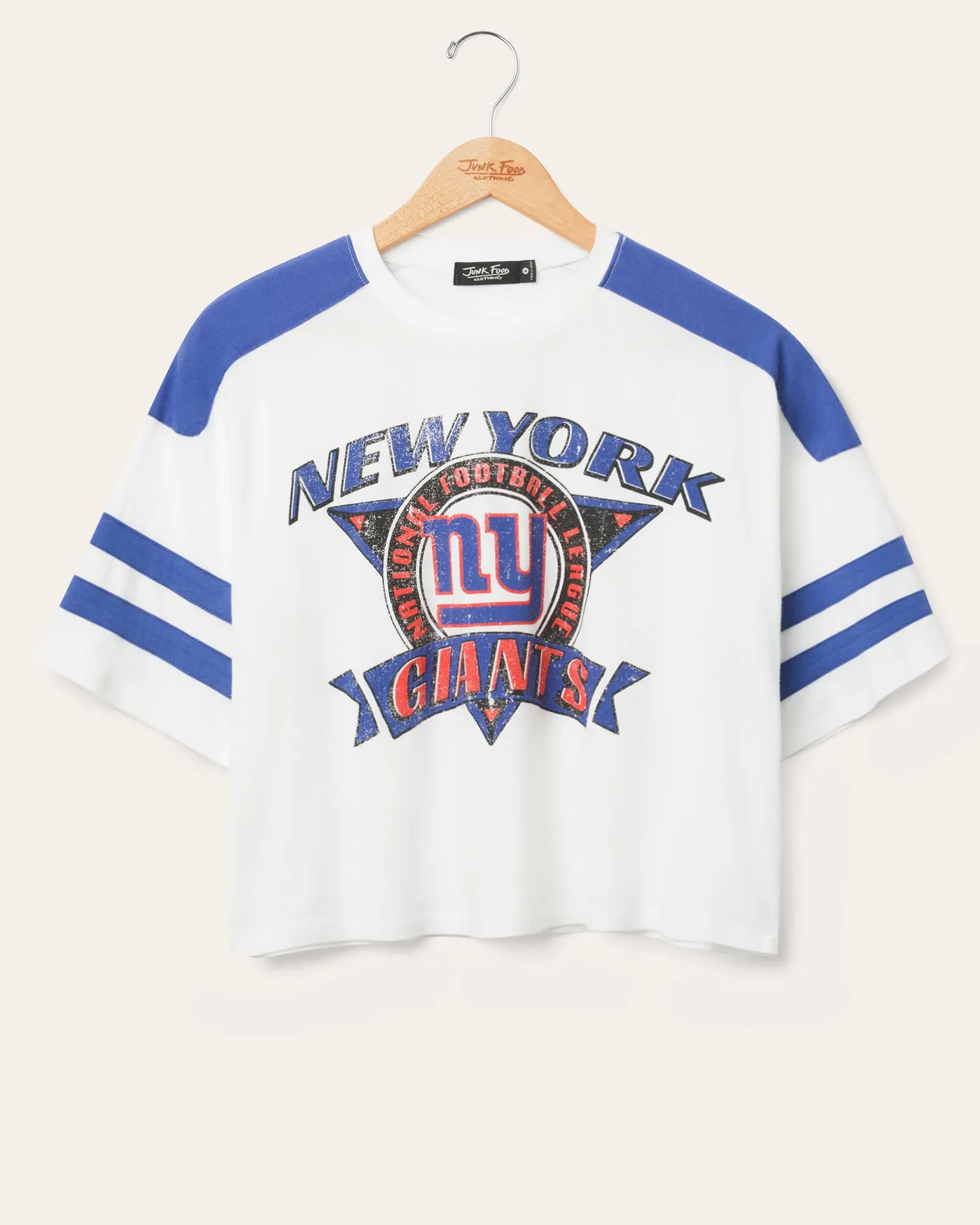 Women's New York Giants Striped Crop Tee sold by Junk Food Clothing