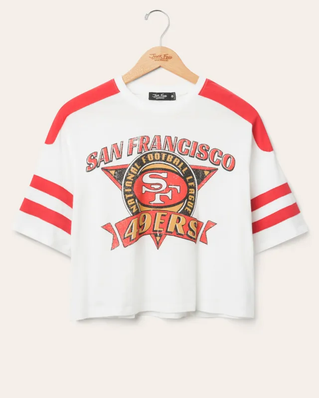 Women's San Francisco 49ers Striped Crop Tee sold by Junk Food Clothing