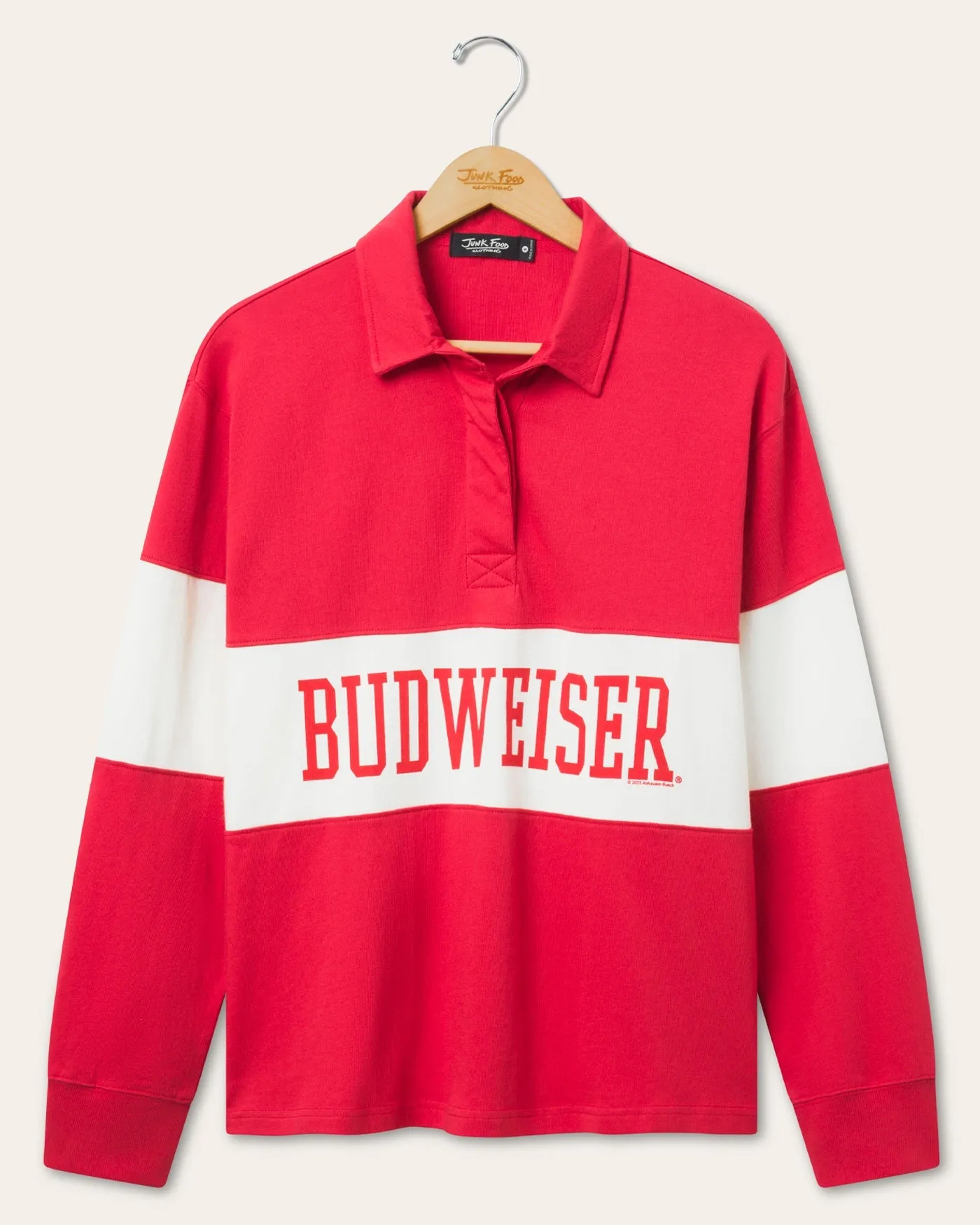 Women's Budweiser Rugby Long Sleeve sold by Junk Food Clothing