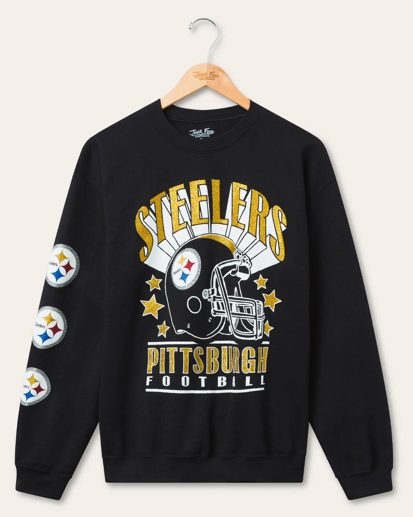 Pittsburgh Steelers Glitter Helmet Flea Market Crew Fleece sold by Junk Food Clothing