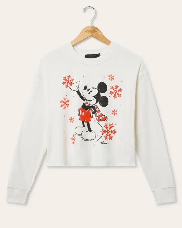 Women's Snowflake Mickey Crop Crew Fleece sold by Junk Food Clothing