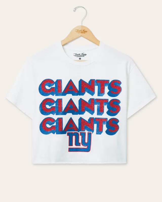 Women's New York Giants Repeat Glitter Flea Market Crop Tee sold by Junk Food Clothing