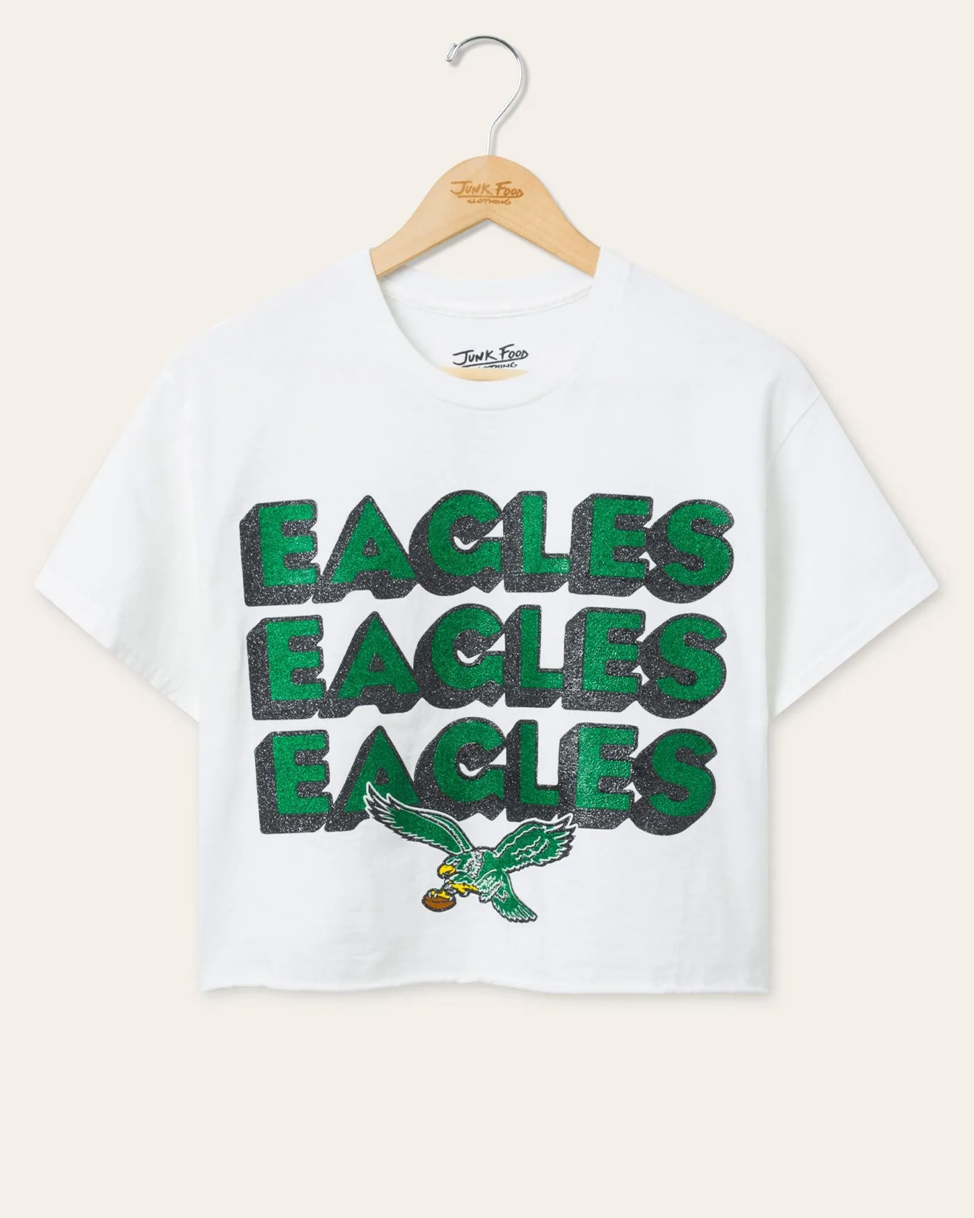 Women's Philadelphia Eagles Repeat Glitter Flea Market Crop Tee sold by Junk Food Clothing