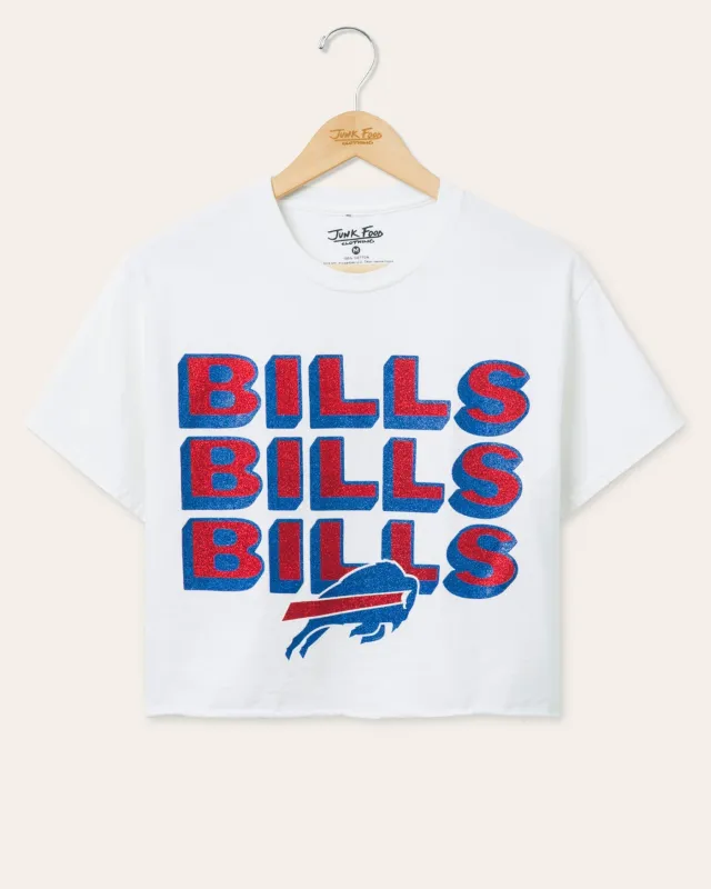 Women's Buffalo Bills Repeat Glitter Flea Market Crop Tee sold by Junk Food Clothing