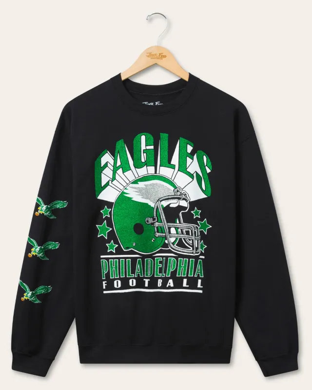 Philadelphia Eagles Glitter Helmet Flea Market Crew Fleece sold by Junk Food Clothing