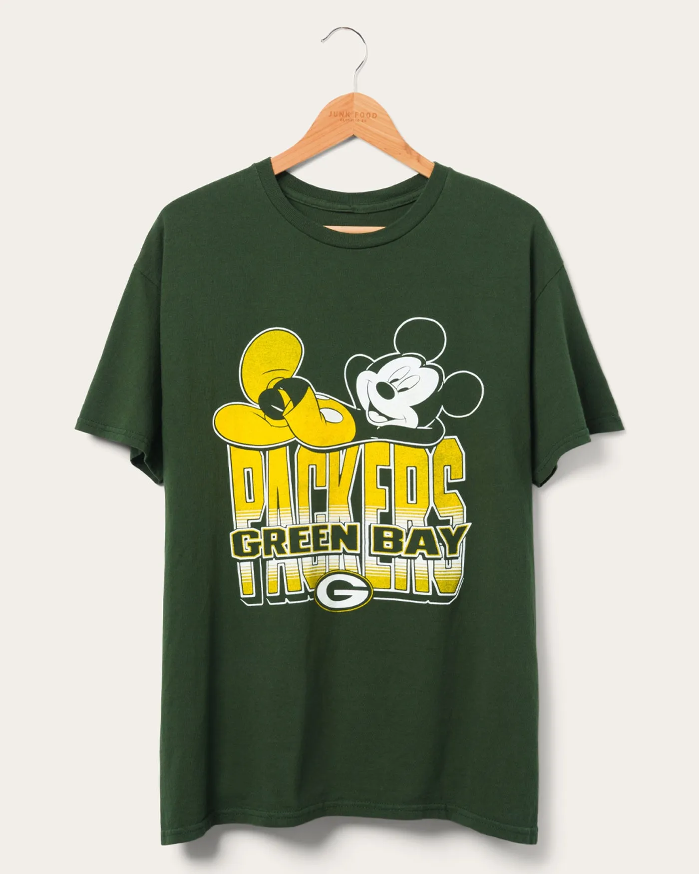 Green Bay Packers Mickey Kick Back Tee sold by Junk Food Clothing