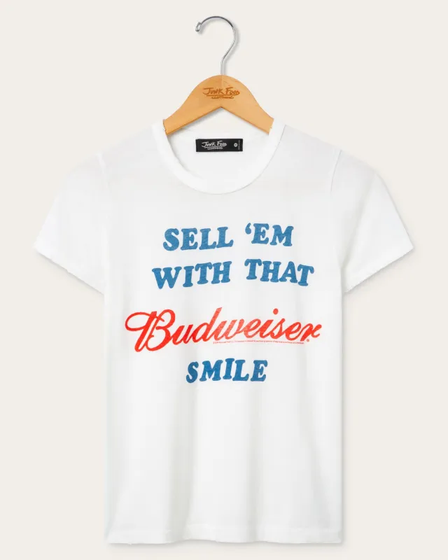 Women's Sell 'Em With That Budweiser Smile Original Tee made by Junk Food Clothing