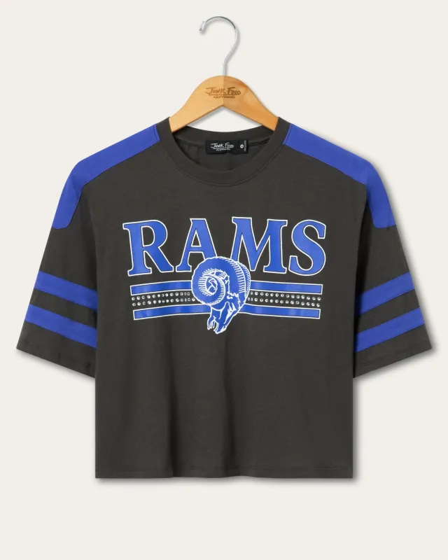 Women's Los Angeles Rams Striped Bling Crop Tee made by Junk Food Clothing