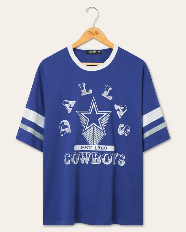 Women's Dallas Cowboys Glitter Boxy Ringer made by Junk Food Clothing