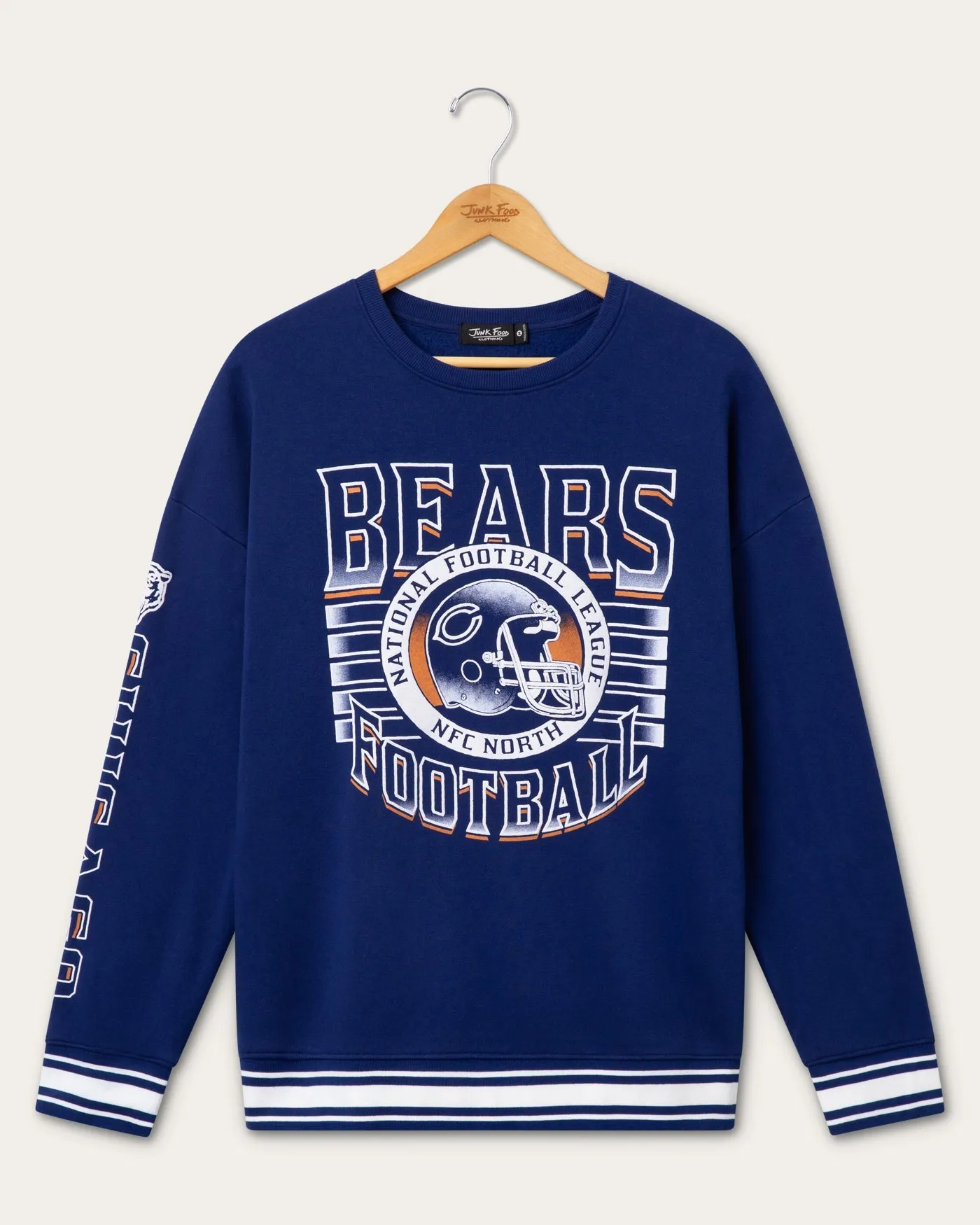 Chicago Bears Striped Rib Crew Fleece sold by Junk Food Clothing