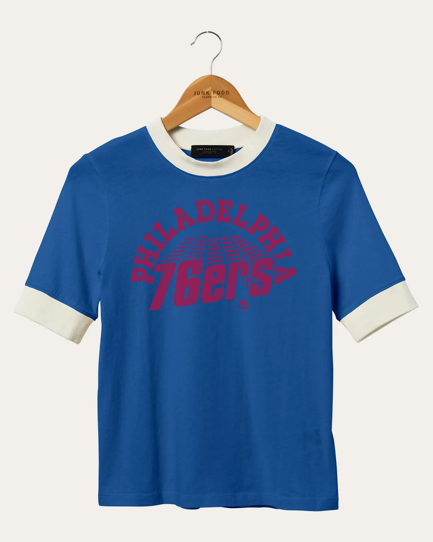 Women's NBA Philadelphia 76ers Slim Ringer Tee sold by Junk Food Clothing