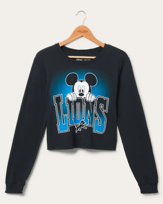 Women's Detroit Lions Mickey Hang on Crop Long Sleeve sold by Junk Food Clothing