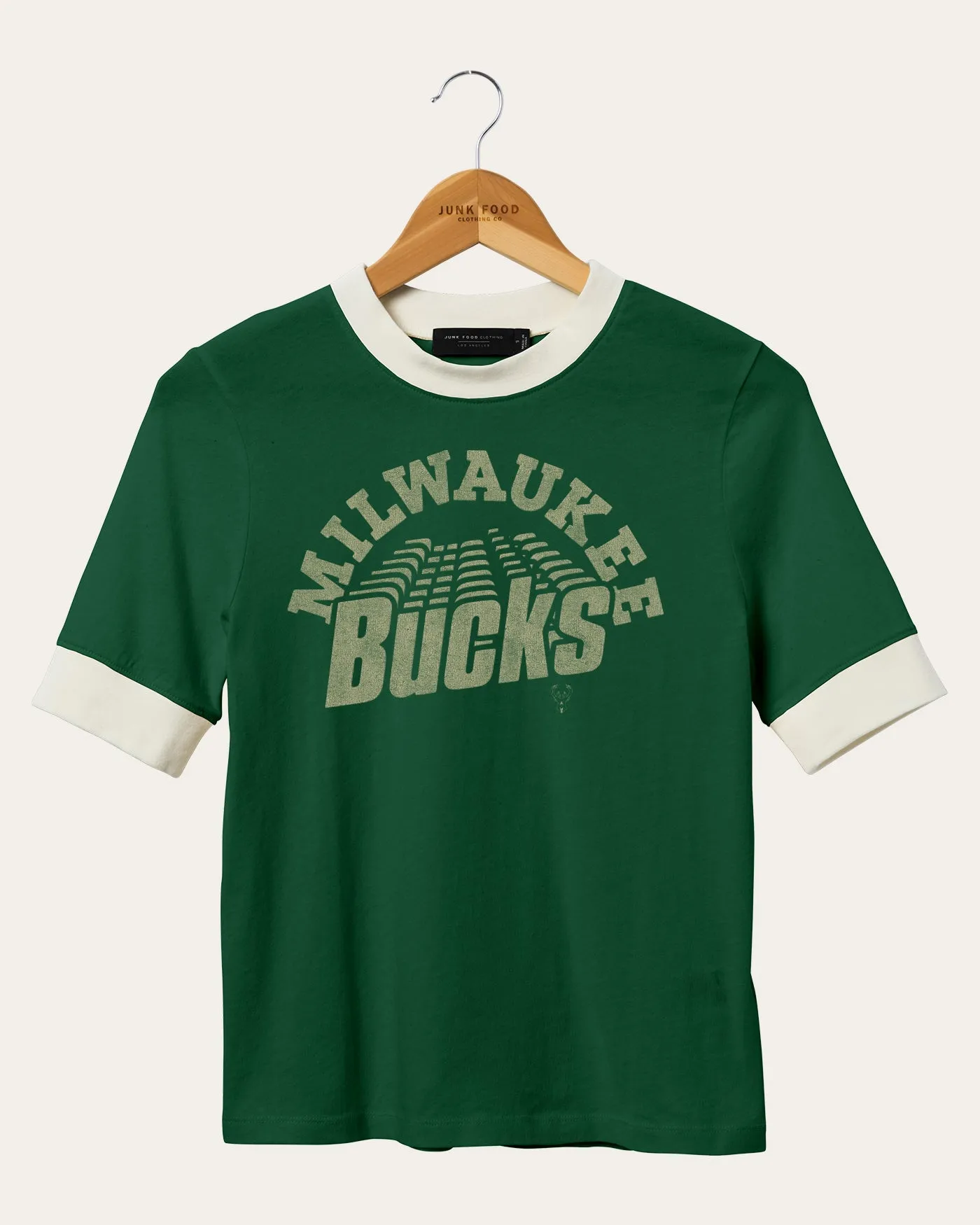 Women's NBA Milwaukee Bucks Slim Ringer Tee sold by Junk Food Clothing