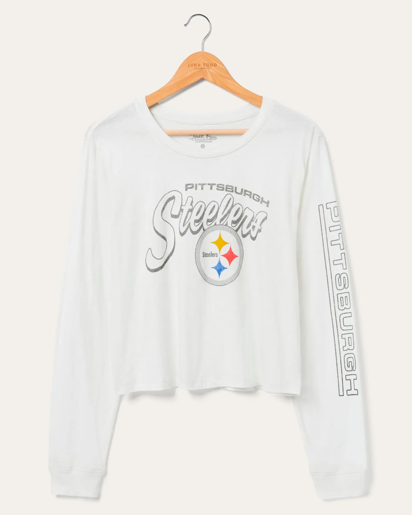Women's Pittsburgh Steelers Touchdown Long Sleeve Crop Tee sold by Junk Food Clothing