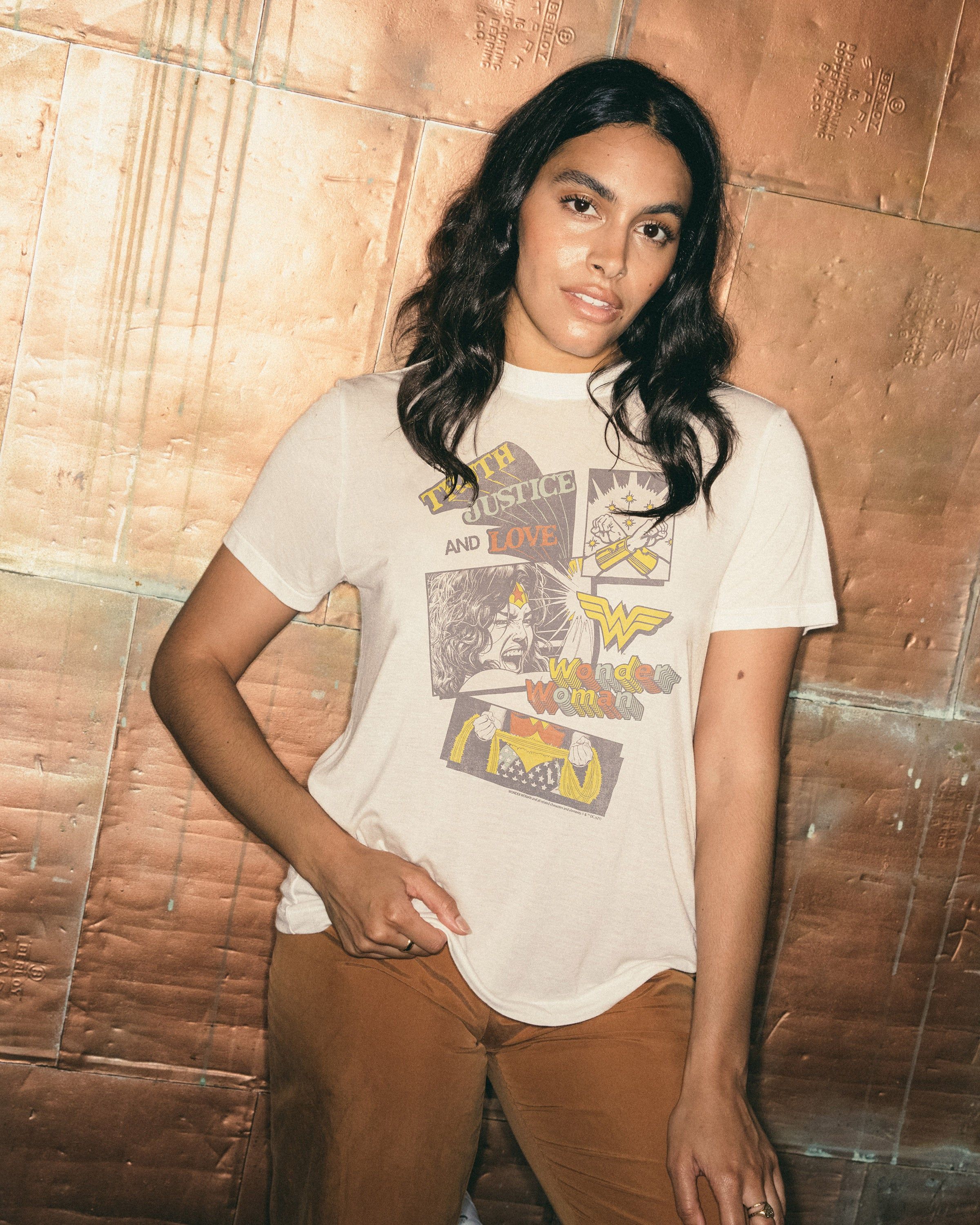 Women's Wonder Woman Truth, Justice and Love Vintage Tee sold by Junk Food Clothing product image thumbnail 2