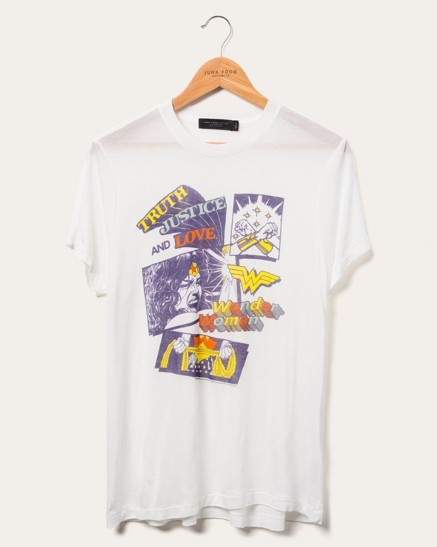 Women's Wonder Woman Truth, Justice and Love Vintage Tee sold by Junk Food Clothing