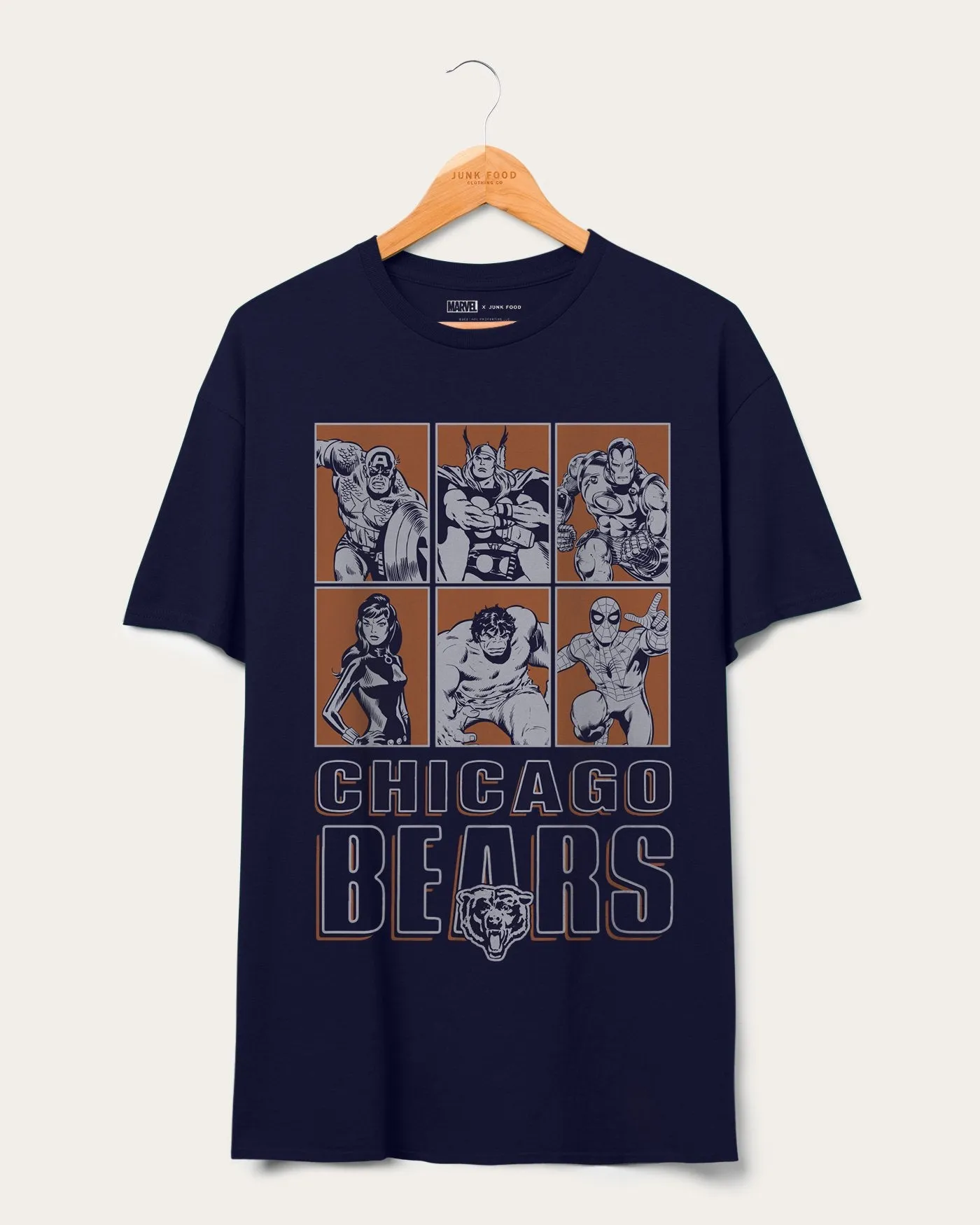 Bears Marvel The Avengers Line Up Tee sold by Junk Food Clothing