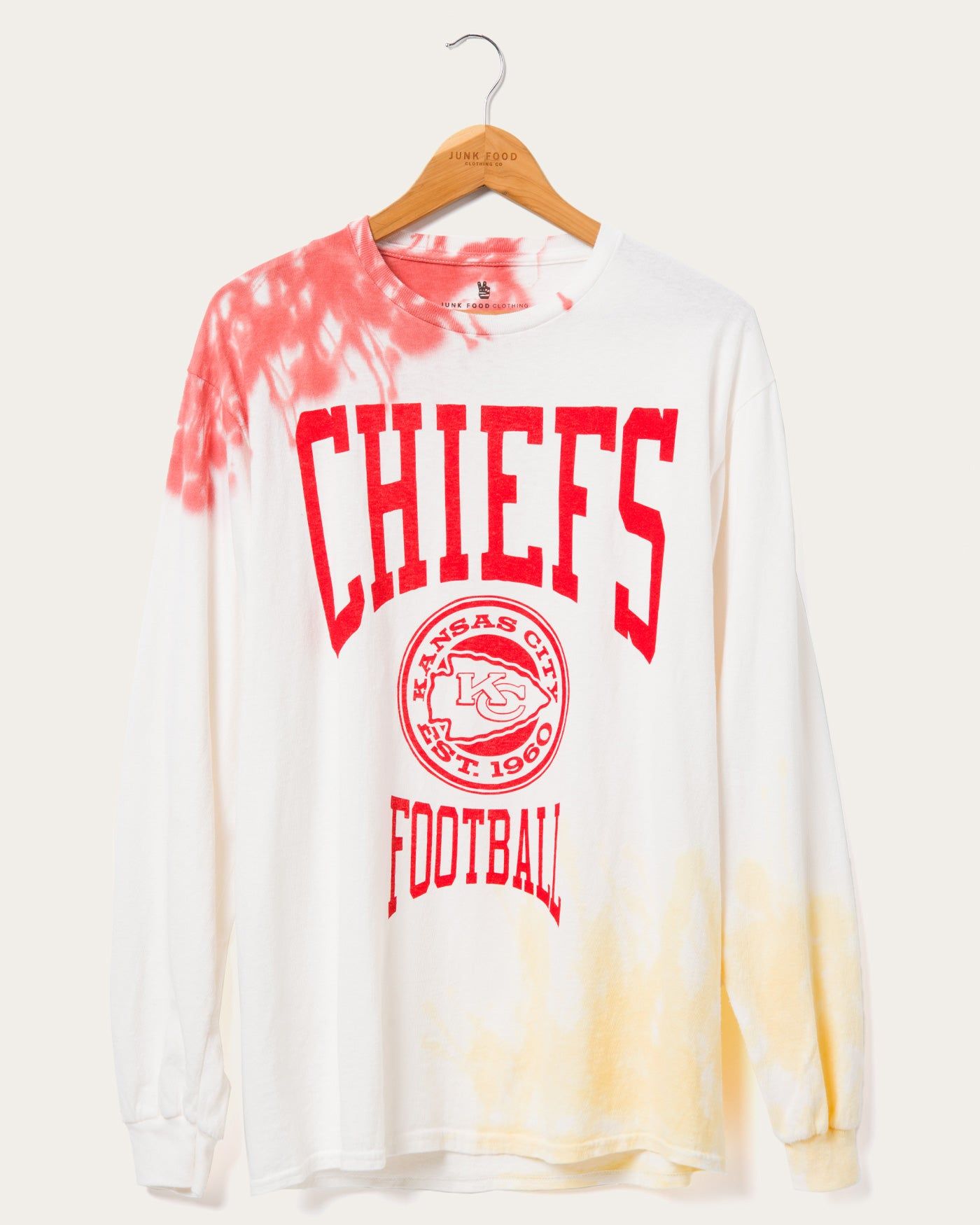 NFL Kansas City Chiefs Tie Dye Long Sleeve Flea Market Tee sold by Junk Food Clothing