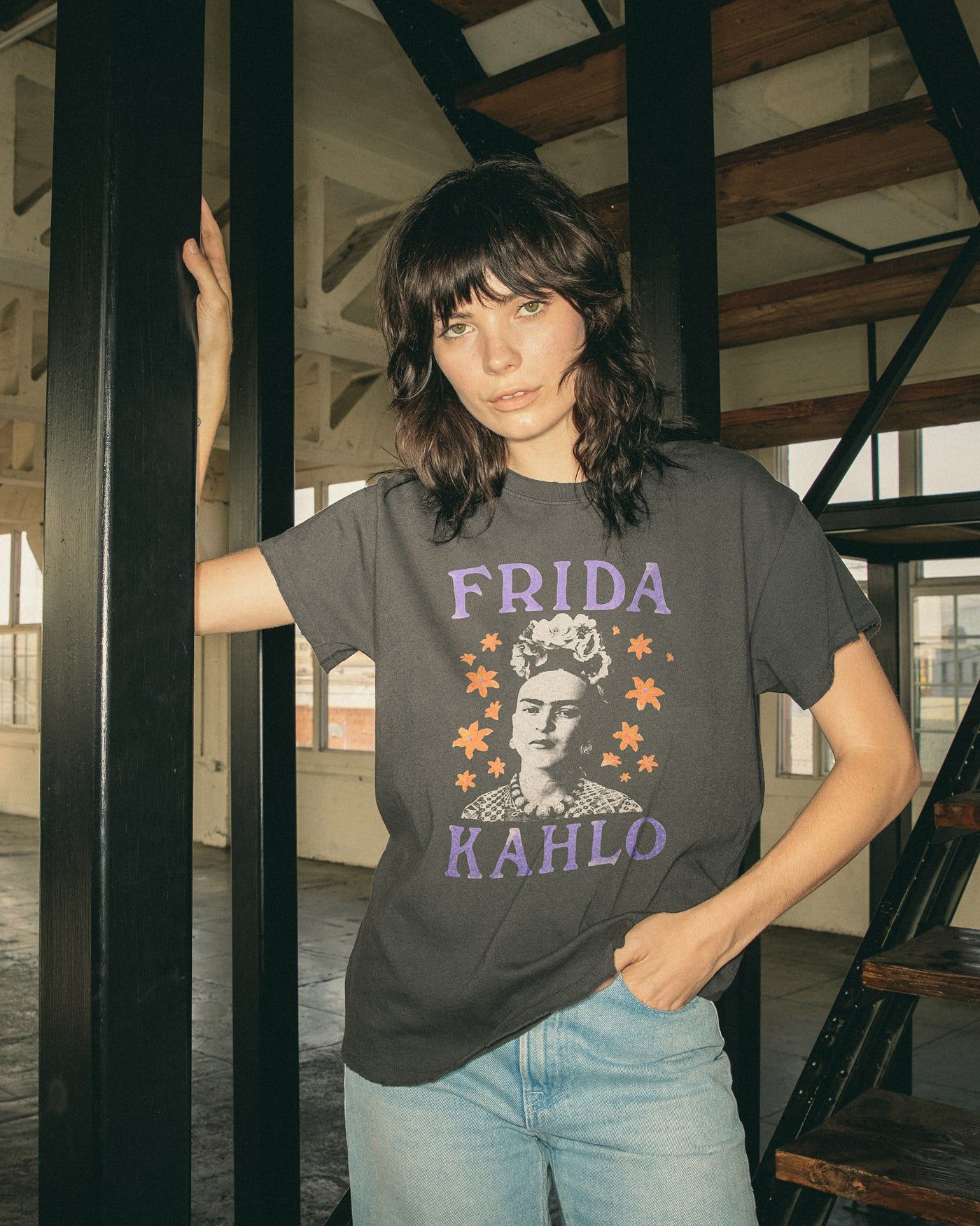 Women's Frida Kahlo Falling Flowers Vintage Tee sold by Junk Food Clothing product image thumbnail 2