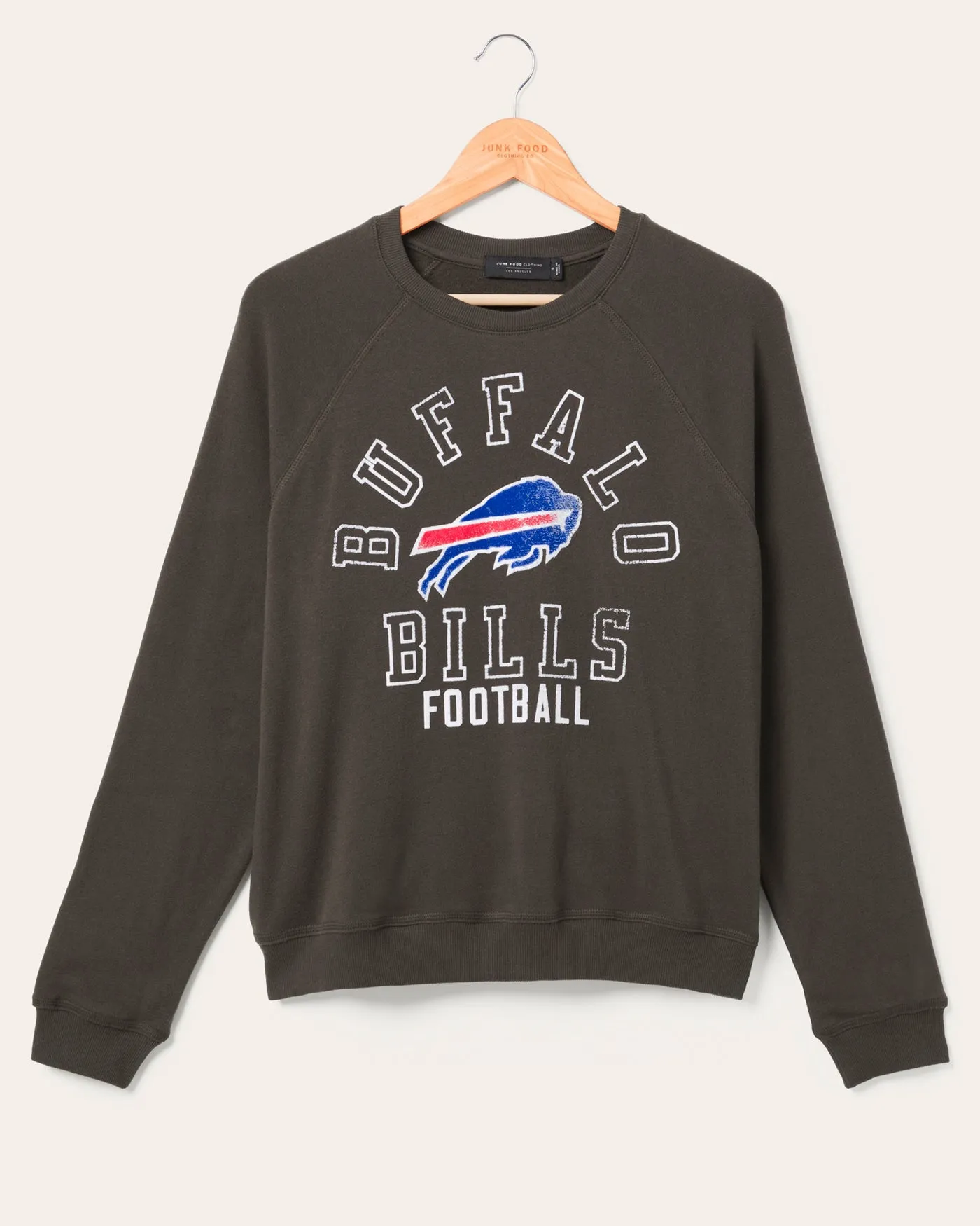 Women's Buffalo Bills Flocked Raglan Crew Fleece sold by Junk Food Clothing