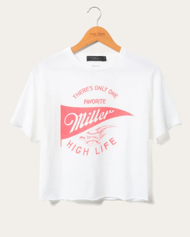 Women's Miller High Life Sportsman's Club Softball Flea Market Crop Tee sold by Junk Food Clothing