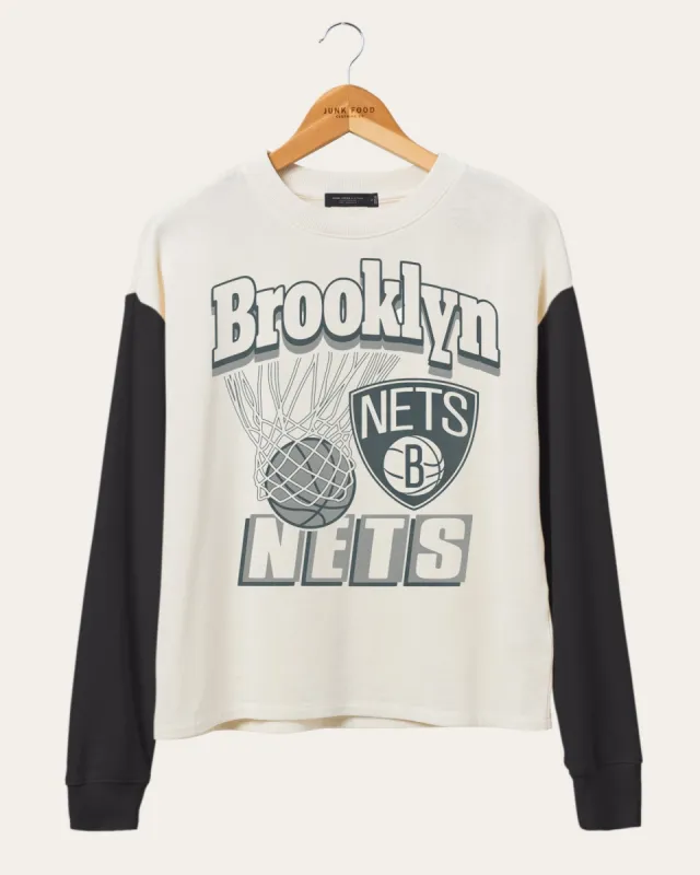 Women's NBA Brooklyn Nets Contrast Long Sleeve Crew sold by Junk Food Clothing