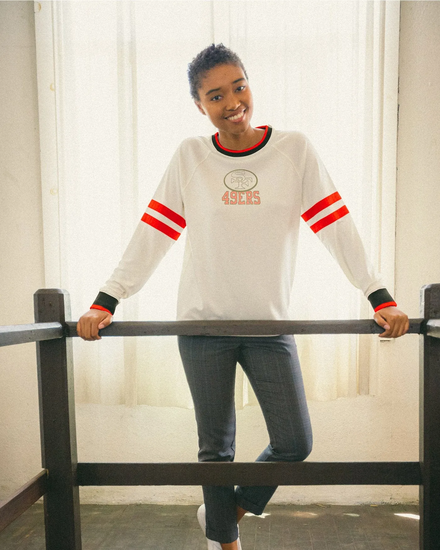 Women's NFL San Francisco 49ers Long Sleeve Football Crew sold by Junk Food Clothing product image thumbnail 2