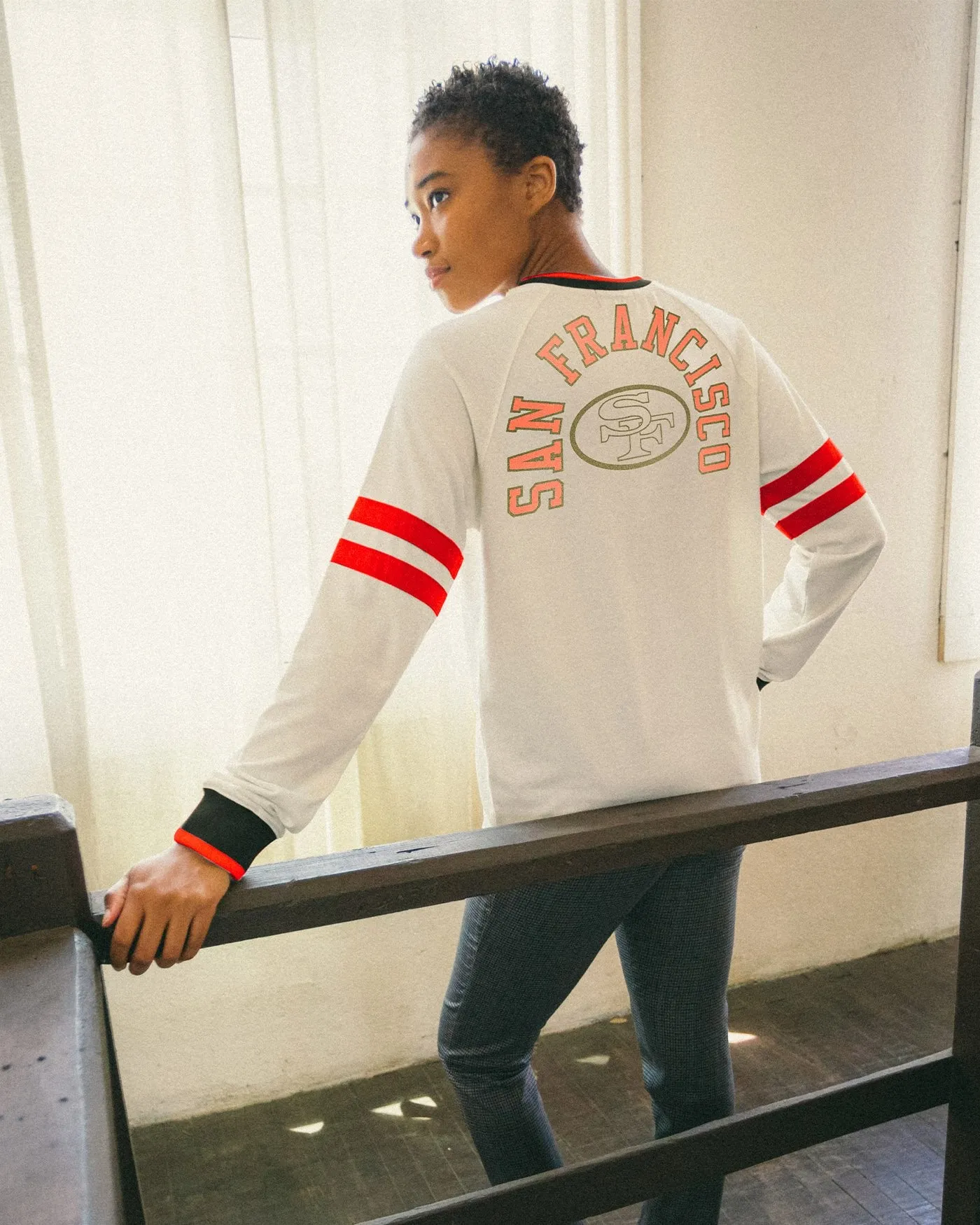 Women's NFL San Francisco 49ers Long Sleeve Football Crew sold by Junk Food Clothing product image thumbnail 4