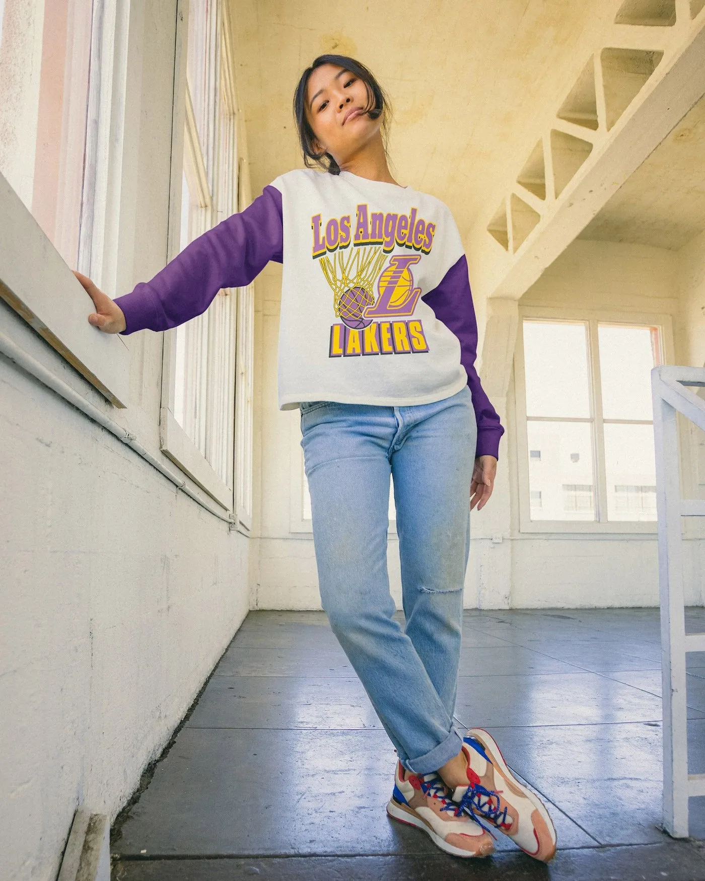 Women's NBA Los Angeles Lakers Contrast Long Sleeve Crew sold by Junk Food Clothing product image thumbnail 2