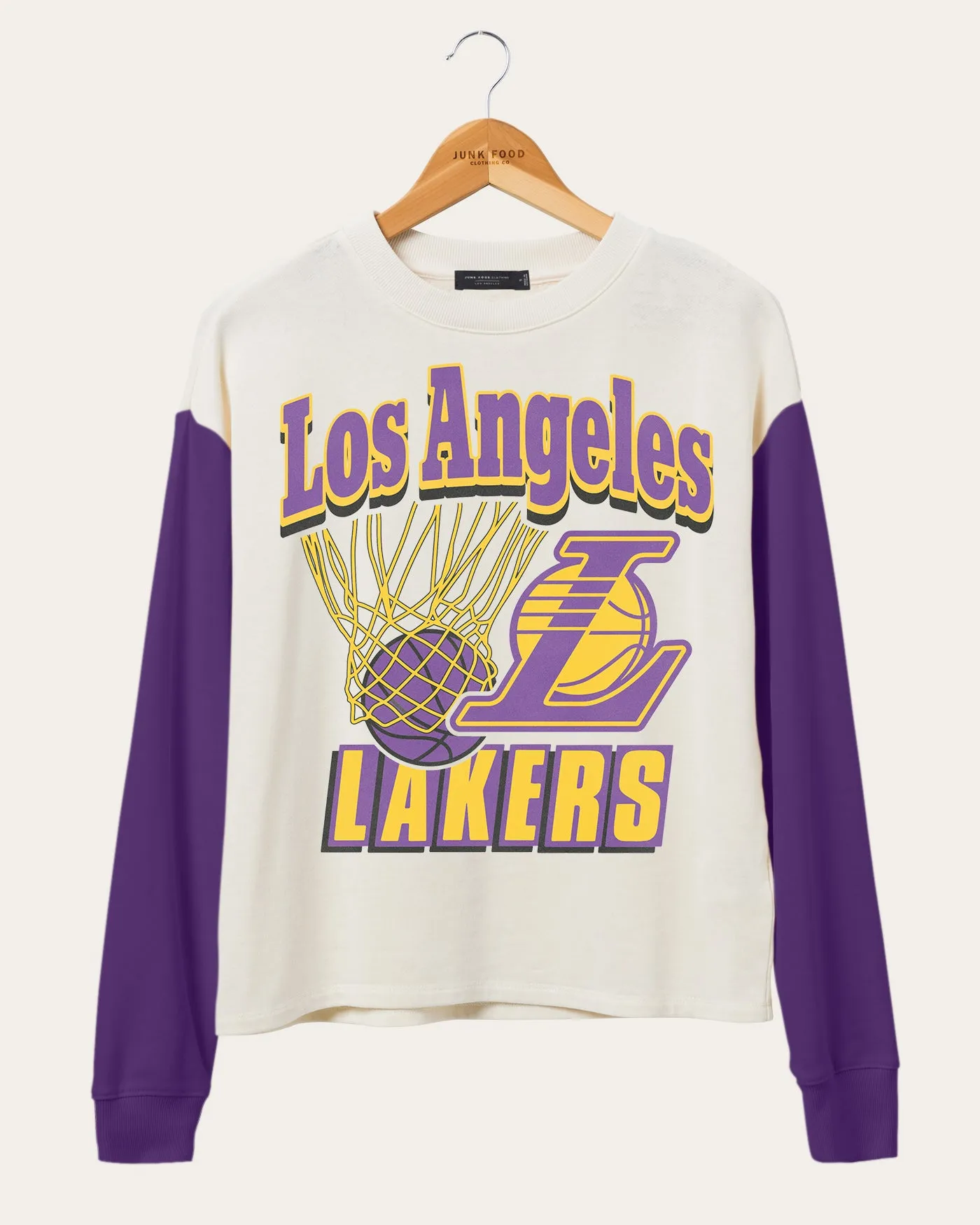 Women's NBA Los Angeles Lakers Contrast Long Sleeve Crew sold by Junk Food Clothing