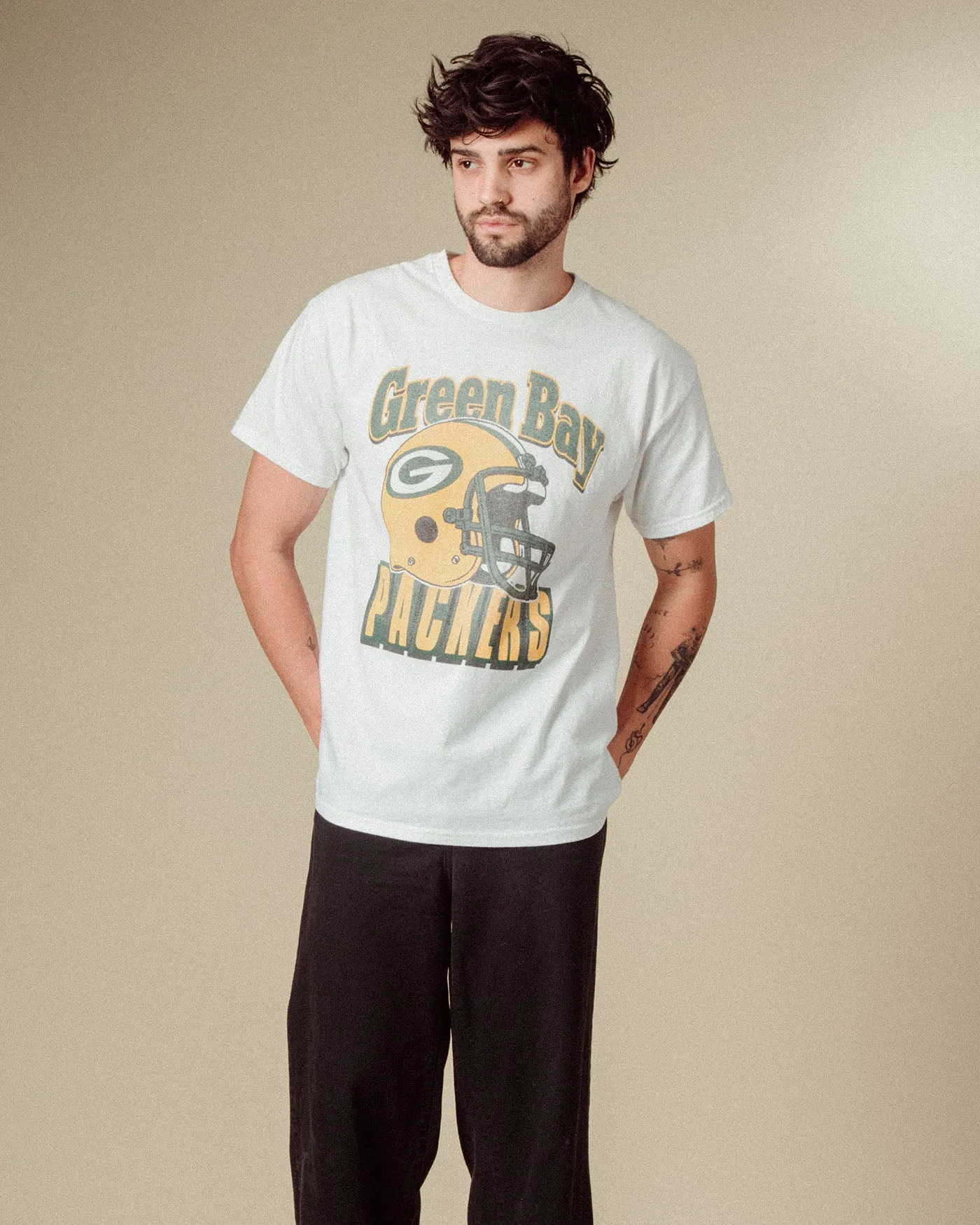 Green Bay Packers Throwback Helmet Flea Market Tee sold by Junk Food Clothing product image thumbnail 2