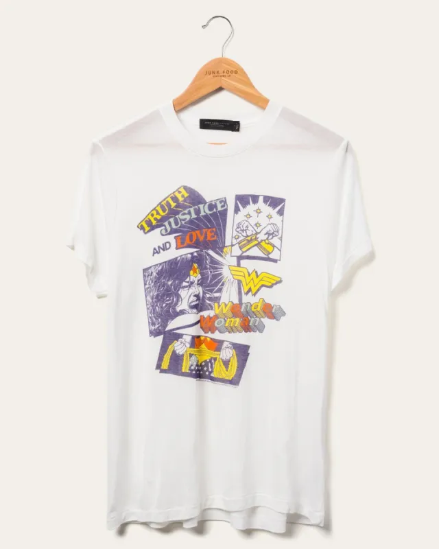 Women's Wonder Woman Truth, Justice and Love Vintage Tee sold by Junk Food Clothing