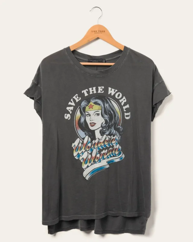 Women's Wonder Woman Save the World Easy Tee sold by Junk Food Clothing
