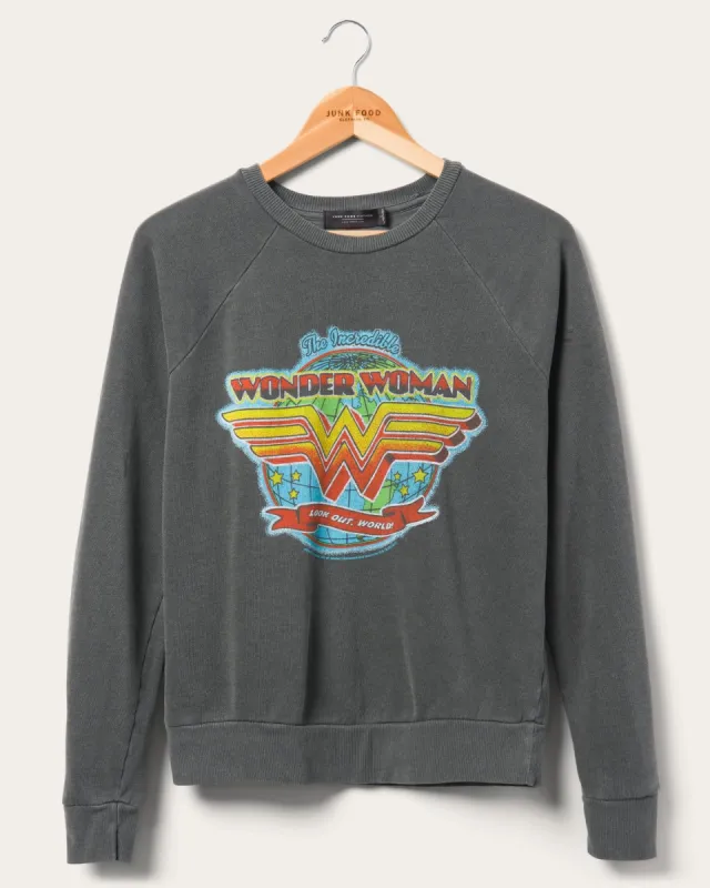 Women's Wonder Woman World Raglan Pullover sold by Junk Food Clothing
