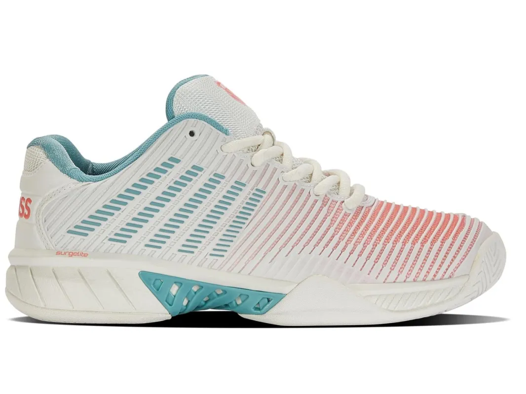 K96613-143 | Women's Hypercourt Express 2 | Blanc De Blanc/Nile Blue/Desert Flower sold by K-Swiss