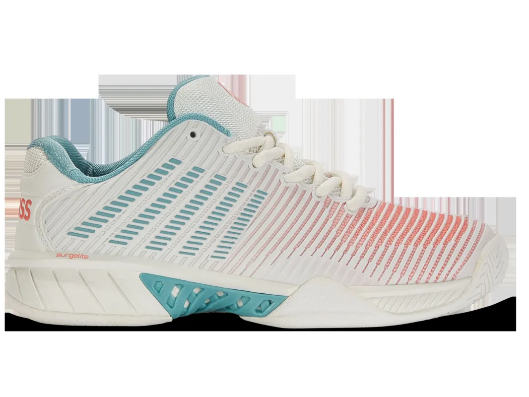 K96613-143 | Women's Hypercourt Express 2 | Blanc de Blanc/Nile Blue/Desert Flower sold by K-Swiss