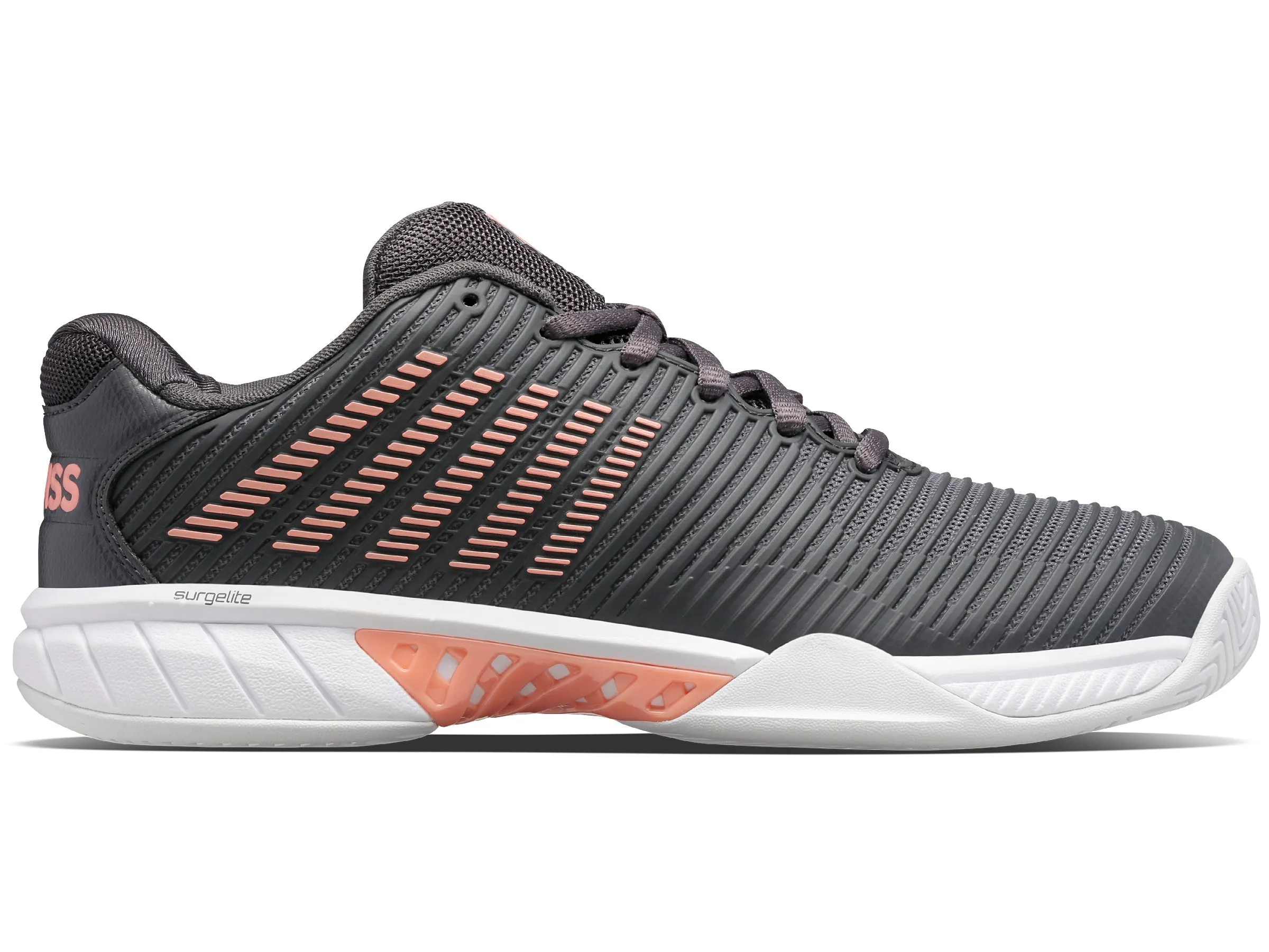 96807-009-W | HYPERCOURT EXPRESS 2-WIDE | ASPHALT/WHITE/PEACH AMBER sold by K-Swiss