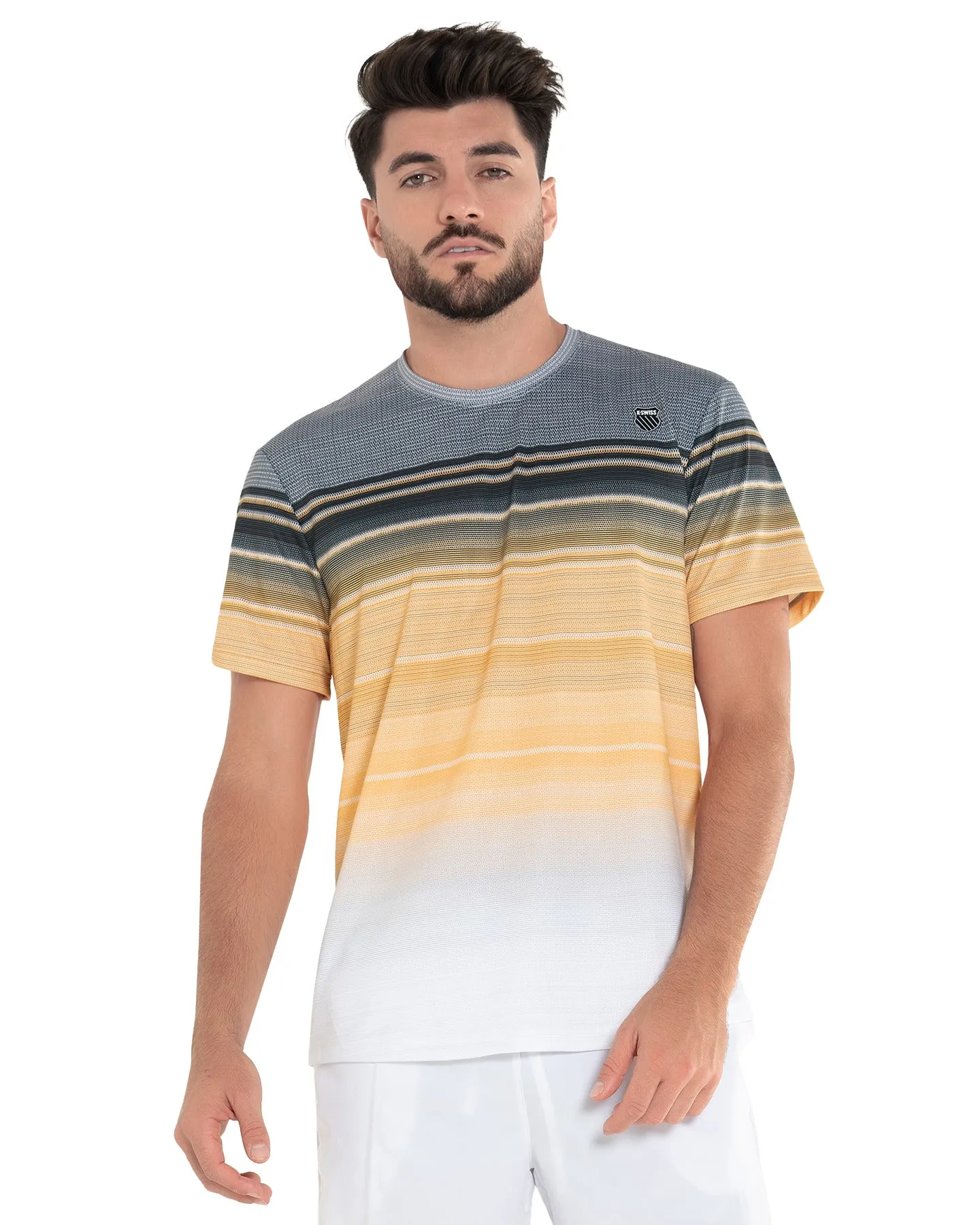 107724-767 | RADIANT STRIPE S/S T-SHIRT | AMBER sold by K-Swiss
