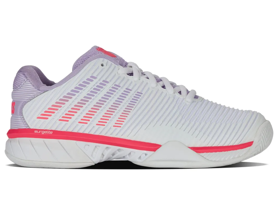 96807-182-W | HYPERCOURT EXPRESS 2-WIDE | WHITE/ORCHID PETAL/NEON BLAZE sold by K-Swiss