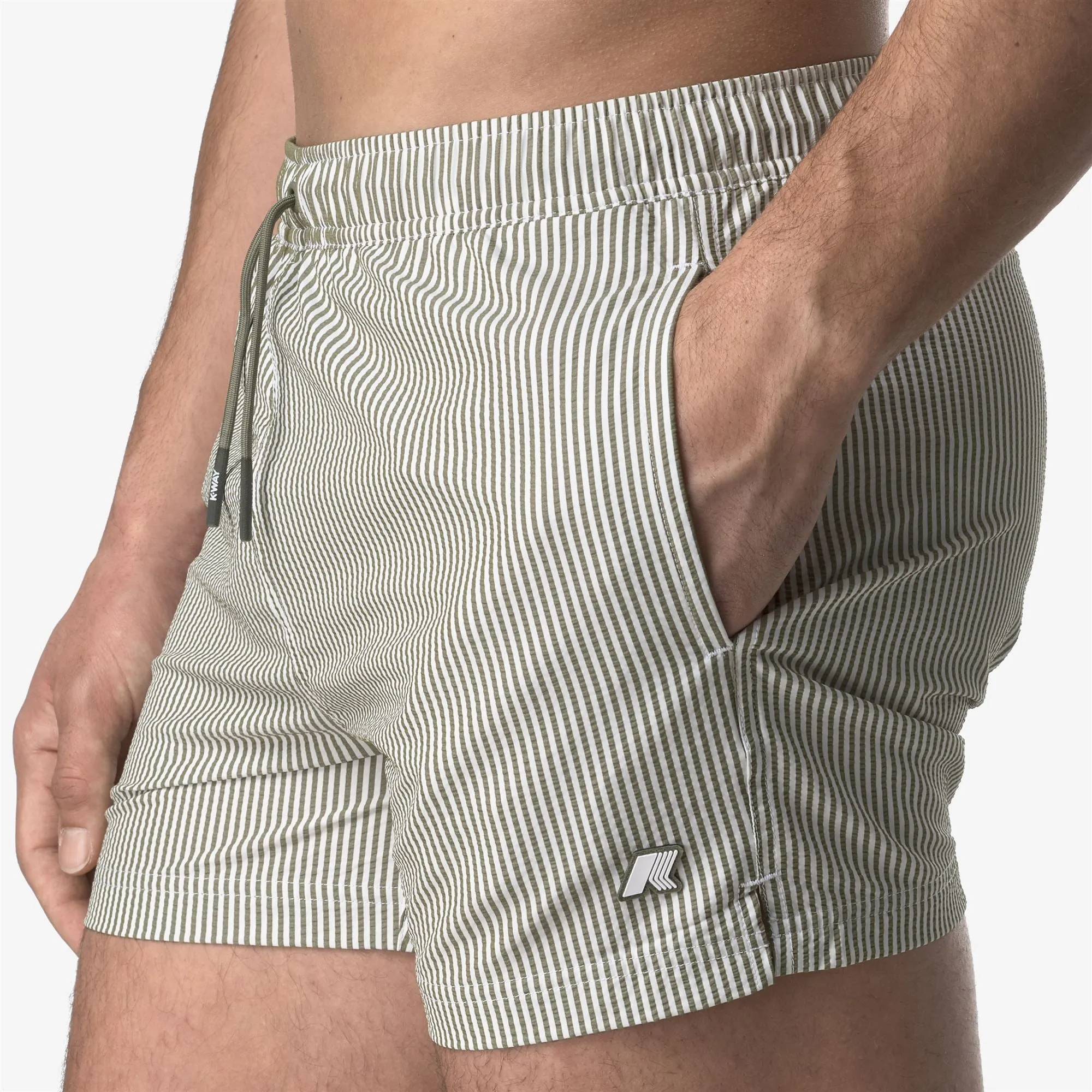 HAZEL MID STRIPES BEACH - Bathing Suits - Swimming Trunks - Man - White-Green Lichen sold by K-Way product image thumbnail 2