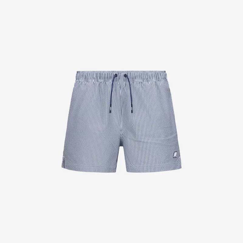 HAZEL MID STRIPES BEACH - Bathing Suits - Swimming Trunks - MAN - WHITE-BLUE DEEP COBALT sold by K-Way