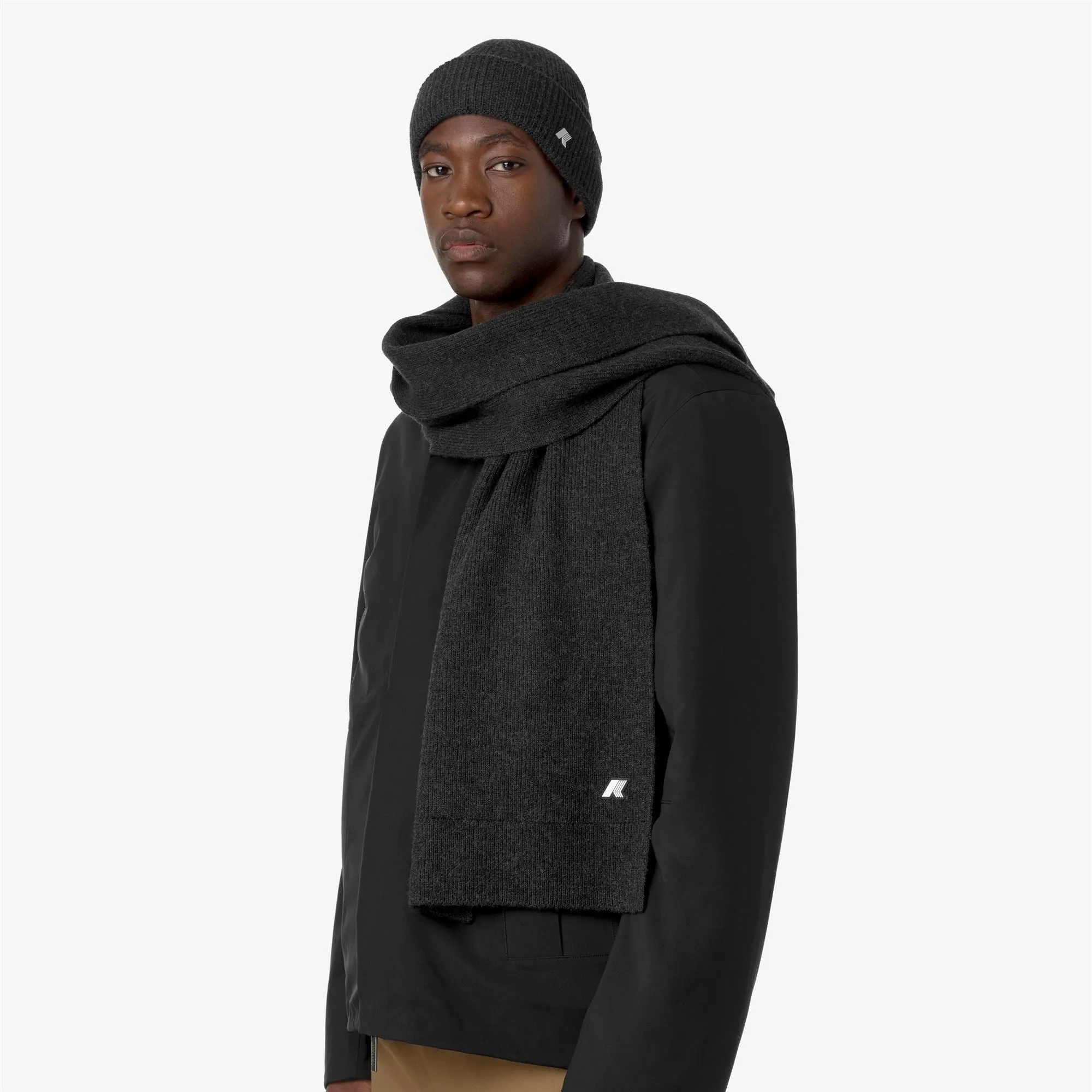 ETIENNE CARDIGAN STITCH WOOL - Scarves - SCARF - UNISEX - Black Pure Melange sold by K-Way product image thumbnail 2