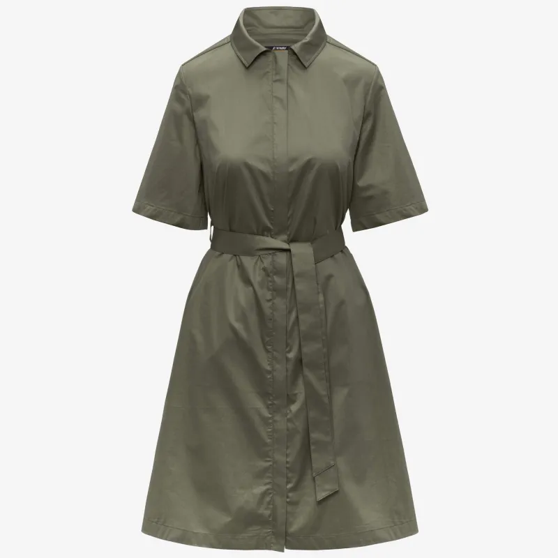 NOUAILLE SHINY COTTON - Dresses - Short - Woman - Green Lichen made by K-Way