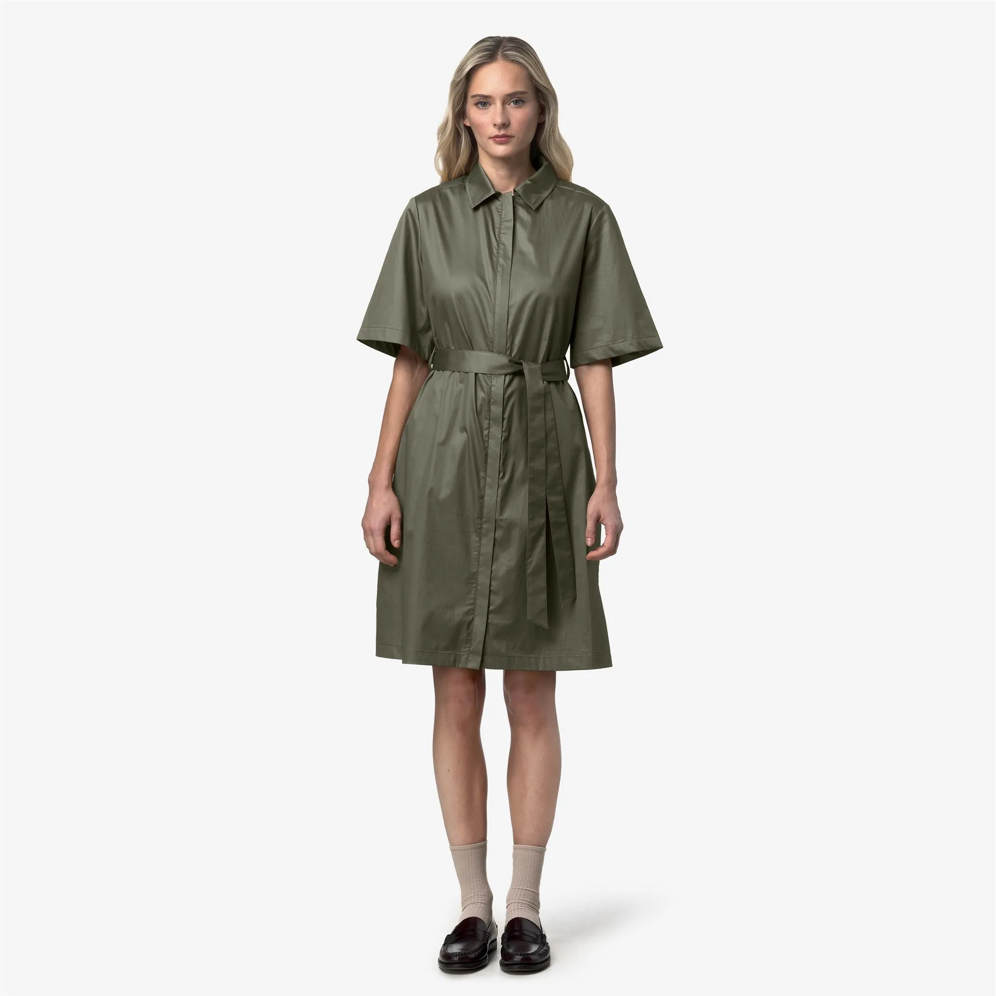 NOUAILLE SHINY COTTON - Dresses - Short - Woman - Green Lichen sold by K-Way product image thumbnail 2