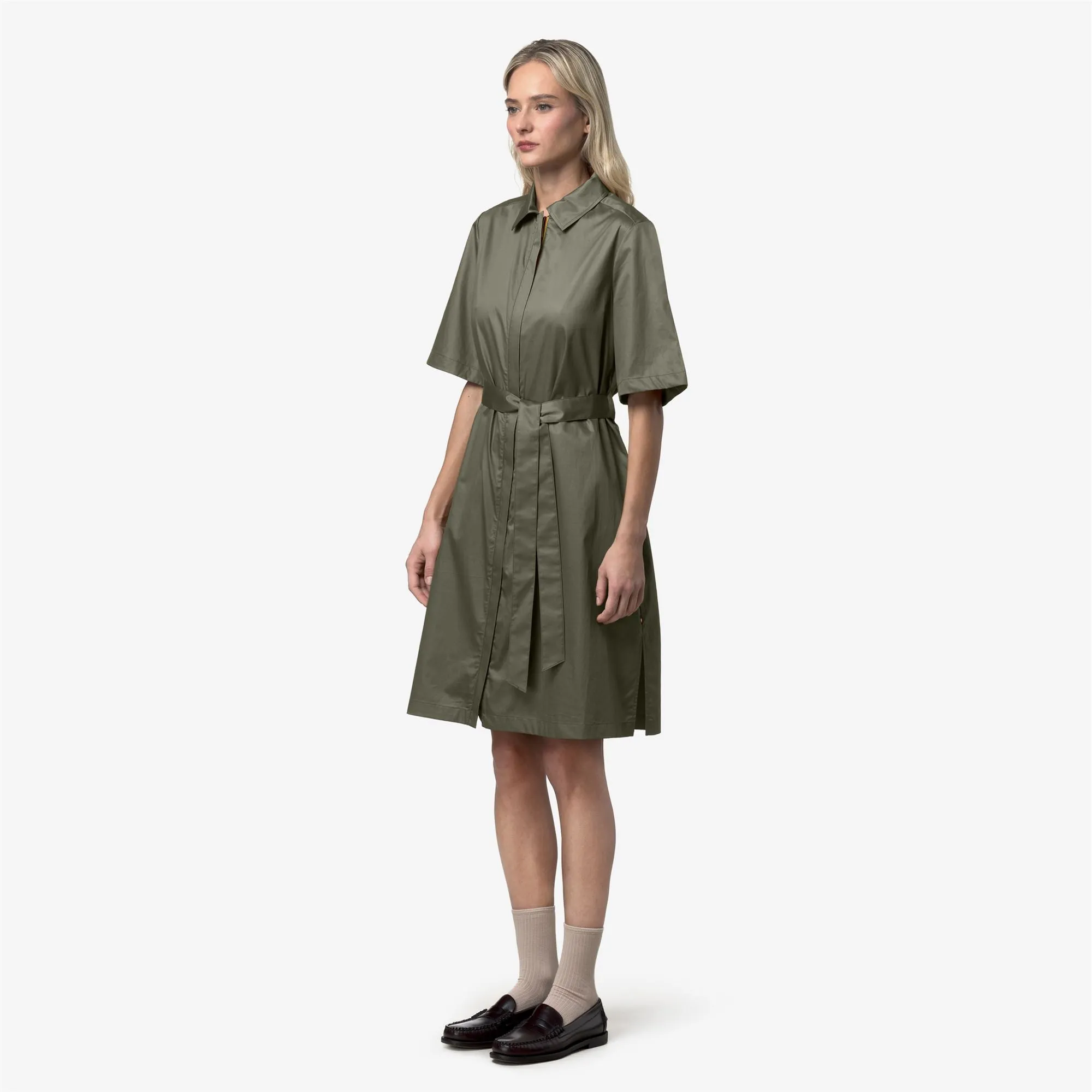 NOUAILLE SHINY COTTON - Dresses - Short - Woman - Green Lichen sold by K-Way product image thumbnail 3