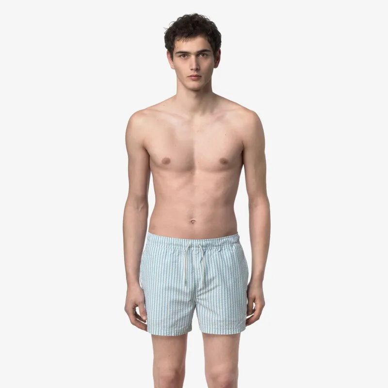HAZEL MULTISTRIPES BEACH - Bathing Suits - Swimming Trunks - Man - White-Beige-LtBlue-Green made by K-Way