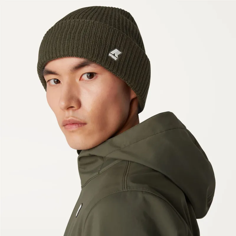 BRICE CARDIGAN STITCH WOOL - Headwear - Hat - Unisex - GREEN BLACKISH made by K-Way
